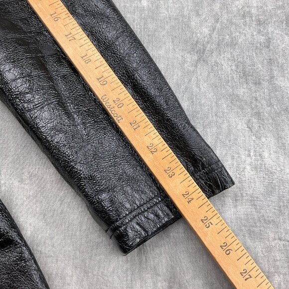 Maxima Wilsons Coat Women Lg Black Leather Double Breast Shiny Crinkle Long VTG - Picture 7 of 13